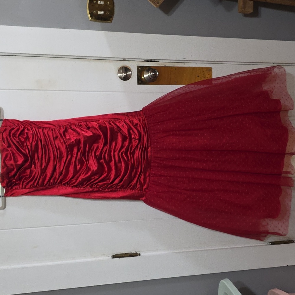VTG Jessica McClintock Womens/Jrs. Formal Dress Red Mermaid Ruched Sz 13‎ GUC